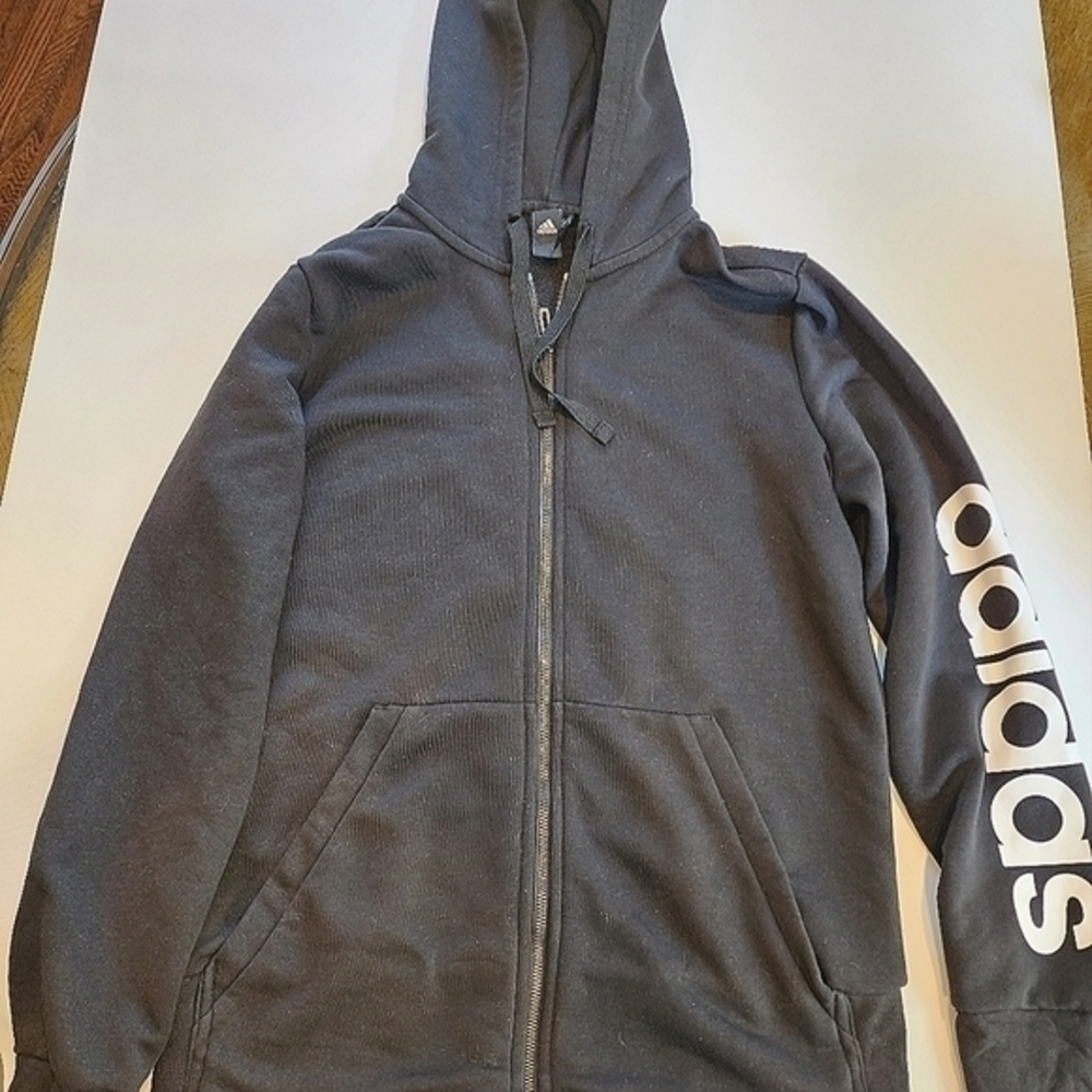 Adidas Black Front Zipper Hoodie‎ Size Large (16-18)